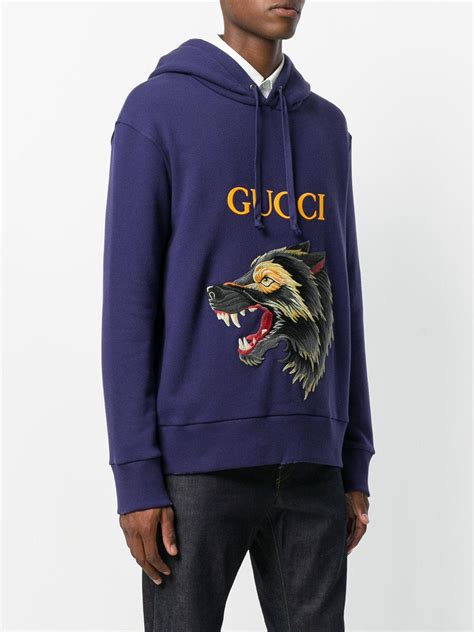 gucci blue wolf hoodie|Gucci oversized hoodie.